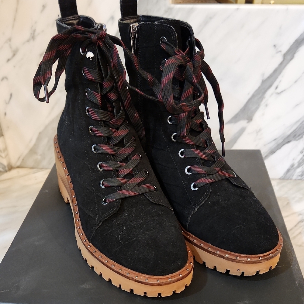 Vince Camuto Black Lace-Up Boots with Brown Sole